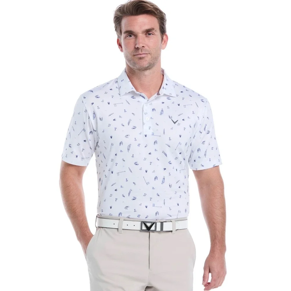 Callaway Mens Opti-Dri Golf Polo Shirt XL All Over Tee‎ Time Novelty Print